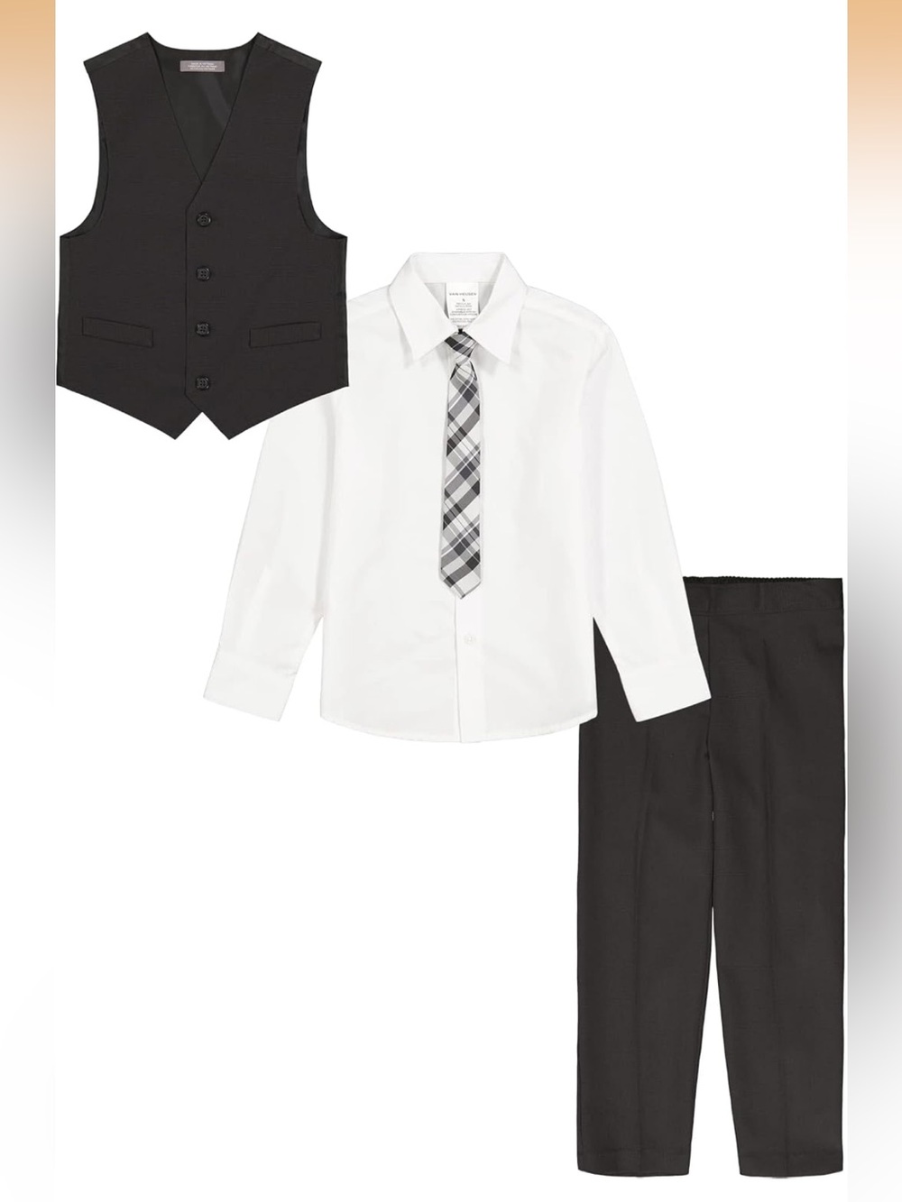 Van Heusen 4-piece Formal Suit Set Vest Pants Collared Dress Shirt & Tie. 10R